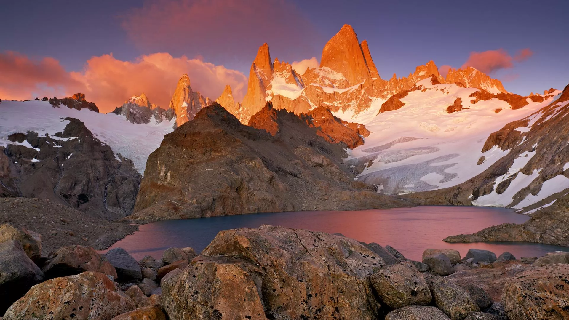 sunset in the torres del paine chile