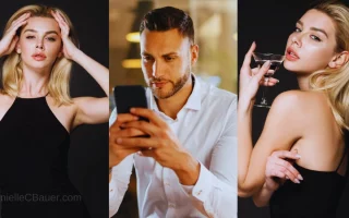 mulher poderosa e homem com celular na mão